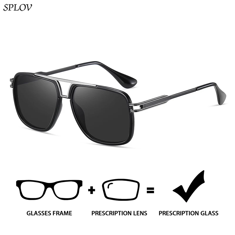 

SPLOV Fashion Prescription Sunglasses Square Double Bridge Frames Polarization Progressive Design Sunglasses for Men and Women