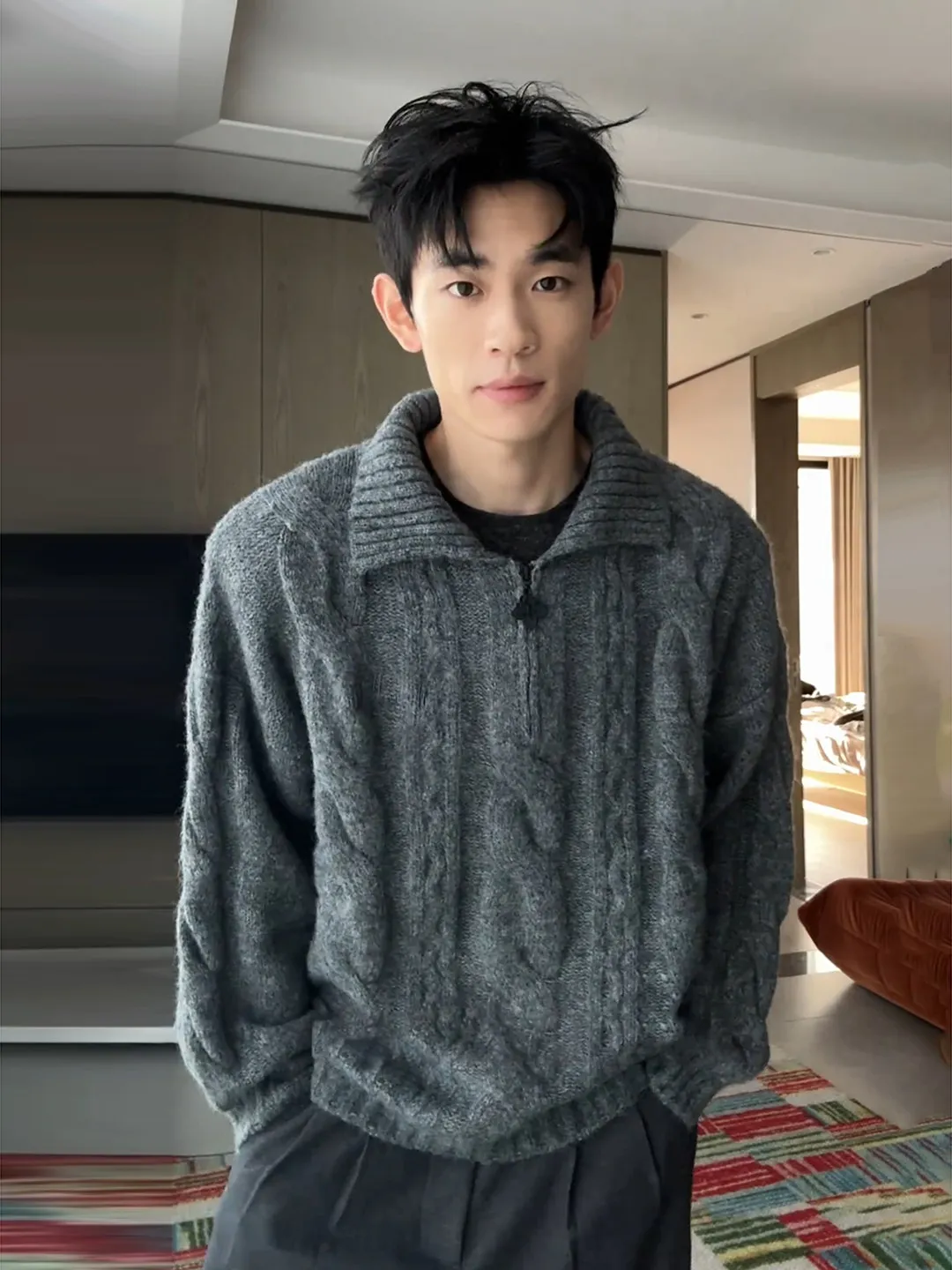 

Мужской вязаный свитер с застежкой-молнией, зимняя повседневная внутренняя одежда, удобный свободный крой, длинный теплый топ све