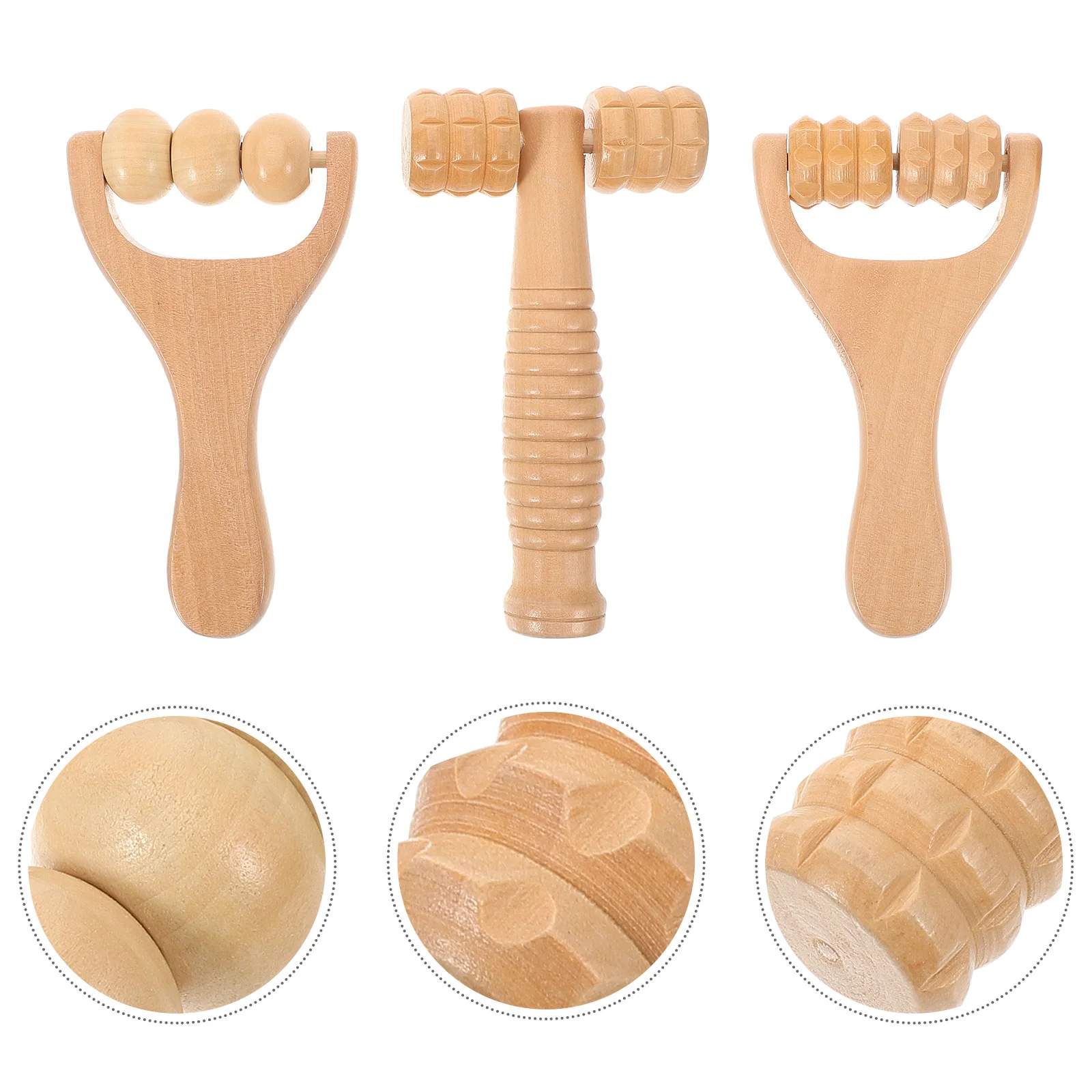 

3 Pcs Neck Massage Tools Man Massager Roller Trigger Points Wooden Daily Use Foot