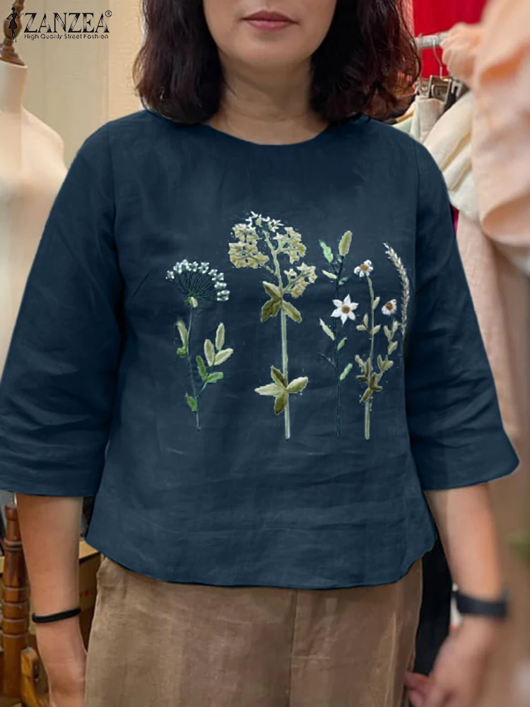 

ZANZEA 3/4 Sleeve Floral Embroidered Blouses Versatile Daily Casual Woman 2025 Summer Blusas Mujer O-Neck Vintage Smock Tops
