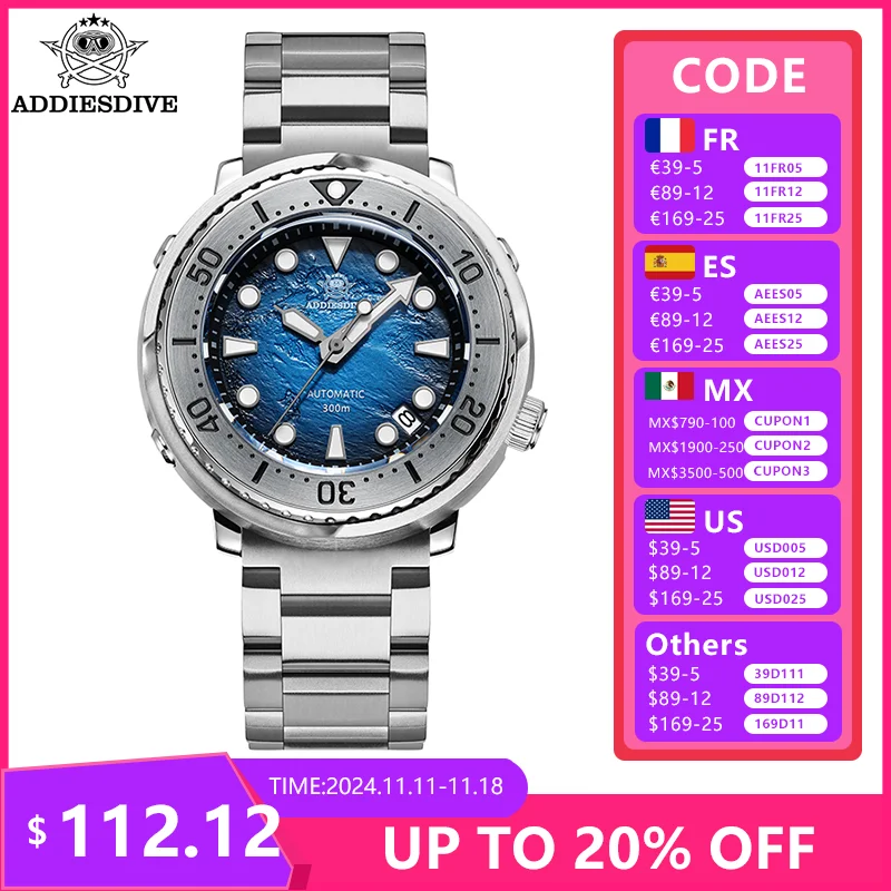 

ADDIESDIVE Diving Mechanical Watch Fashion 39mm Gradient Blue Dial Sapphire Crystal BGW9 Super Luminous Date Waterproof Watch