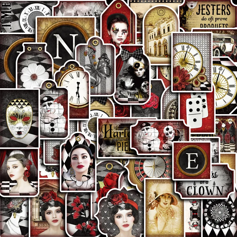 

10/30/50PCS Queen of Hearts Retro Pattern Material Sticker DIY Phone Laptop Luggage Skateboard Graffiti Decals Fun for Gift