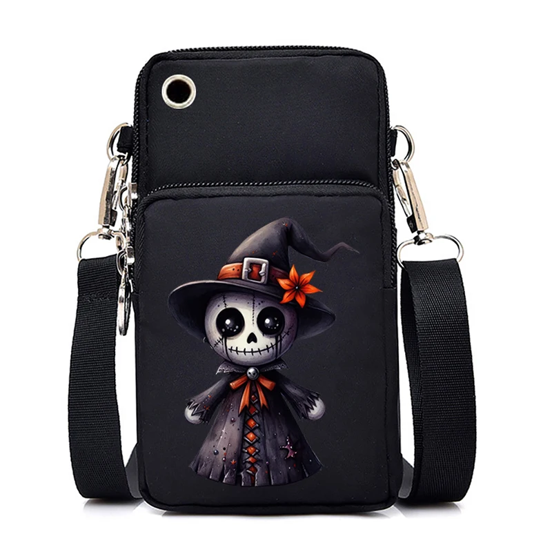 Mini Mobile Phone Bag Women Men Gothic Doll Pattern Crossbody Bag Fashion Harajuku All-match Halloween Shoulder Handbags Purses