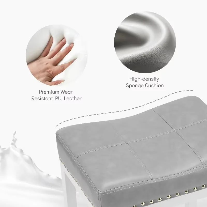 Bar Stools Set of 2, 24 Inch Counter Height Bar Stools, Upholstered Modern Kitchen Barstools with Metal Base,