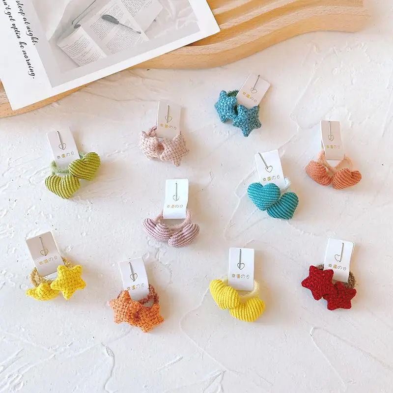 

10Pcs Candy-colored Heart-shaped Star-shaped Hair Bands, Children's Versatile Sweet Hair Ties, Small Hair-safe Rubber Bands