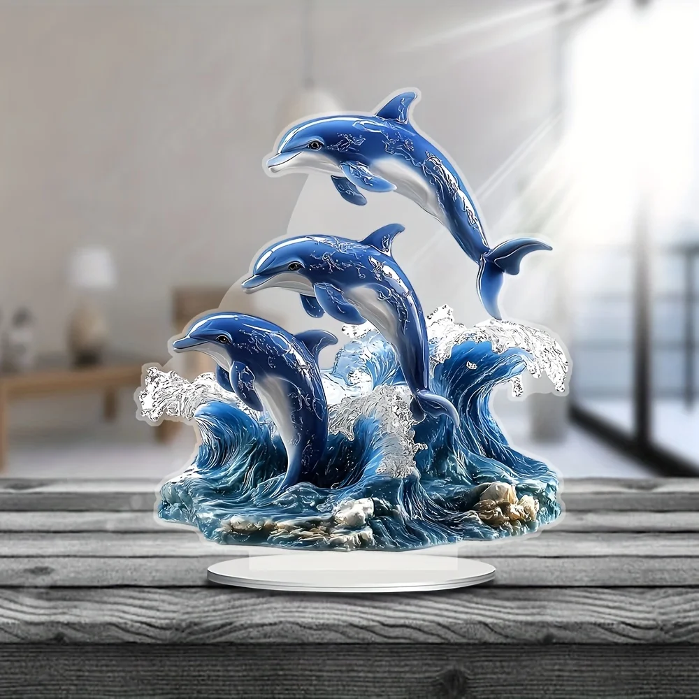 2D Acrylic Dolphin Leap Sun Catcher Stand Animal Theme Tabletop Decor Sign Vibrant Hanukkah Office Holiday Decor No Electricity