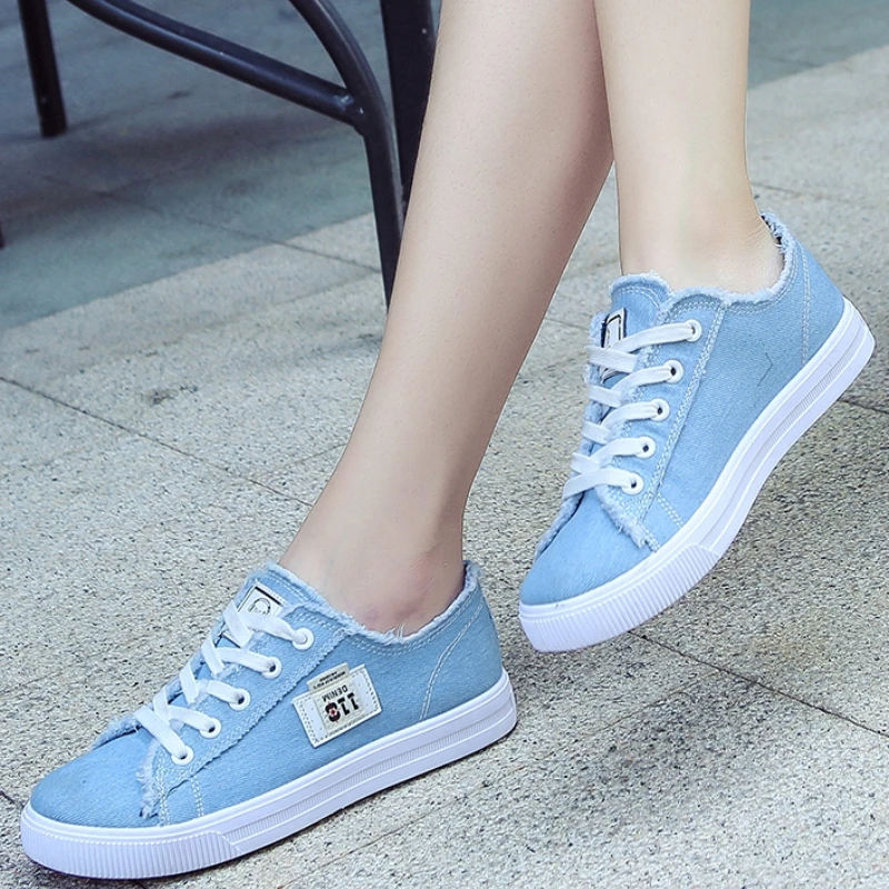 Fashion Canvas Shoes of Women Casual Lace-Up Classics Denim Shoe Tennis for Girl Flat Sneakers Women\'s Vulcanized Shoes 2022