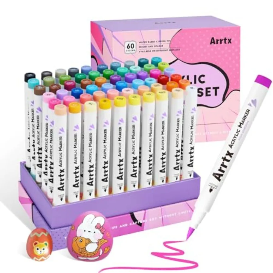 

Маркеры-краски, 60 цветов, акриловые ручки для художников, взрослых, для раскрашивания, рисования, мультфильмов, аниме, комиксов - с кистевым наконечником для рисования на камнях и других поверхностях