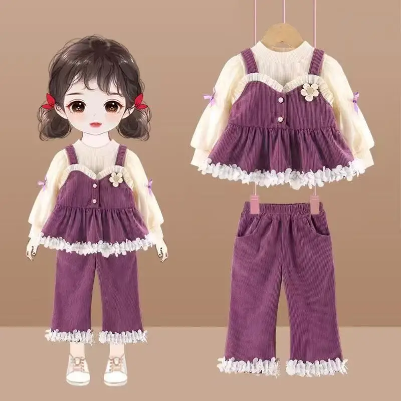Girls Spring and Autumn 2026 New Suit Children's Vest Girls Foreign Clothes Three-piece Set Girls Baby Clothes