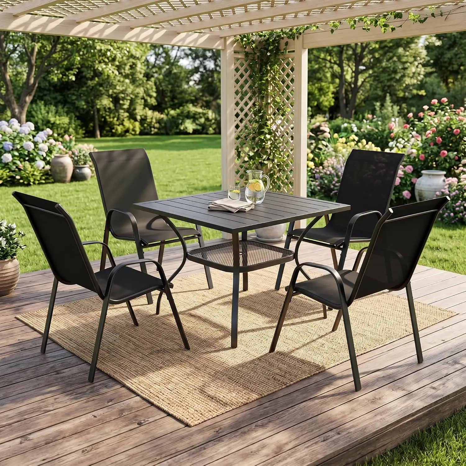 5-Piece Patio Dining Set, Table & Chairs for 4, Rust-Resistant Metal, 37.8