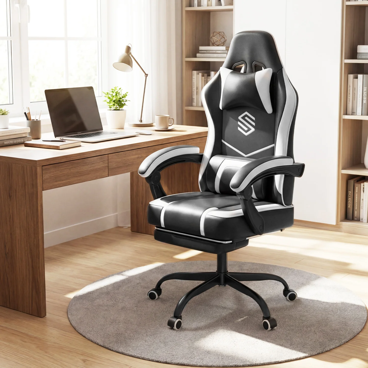 Gaming Chair Height Adjustable Computer Chair with Headrest Ergonomic Office Task Chair-Black