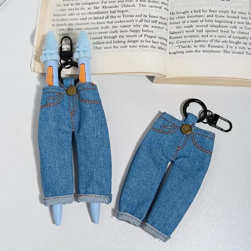 Ins Kreativer Mini-Jeansstoff-Stifthalter mit Clip, Vintage-Jeansrock-Stiftetui, Schlüsselanhänger, tragbare Stoff-Schreibwaren-Tasche – Detail 4