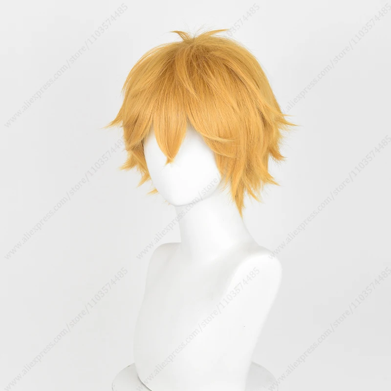 Akihiko Nirei Cosplay Wig 30cm Short Golden Orange Wigs Fluffy Heat Resistant Synthetic Hair