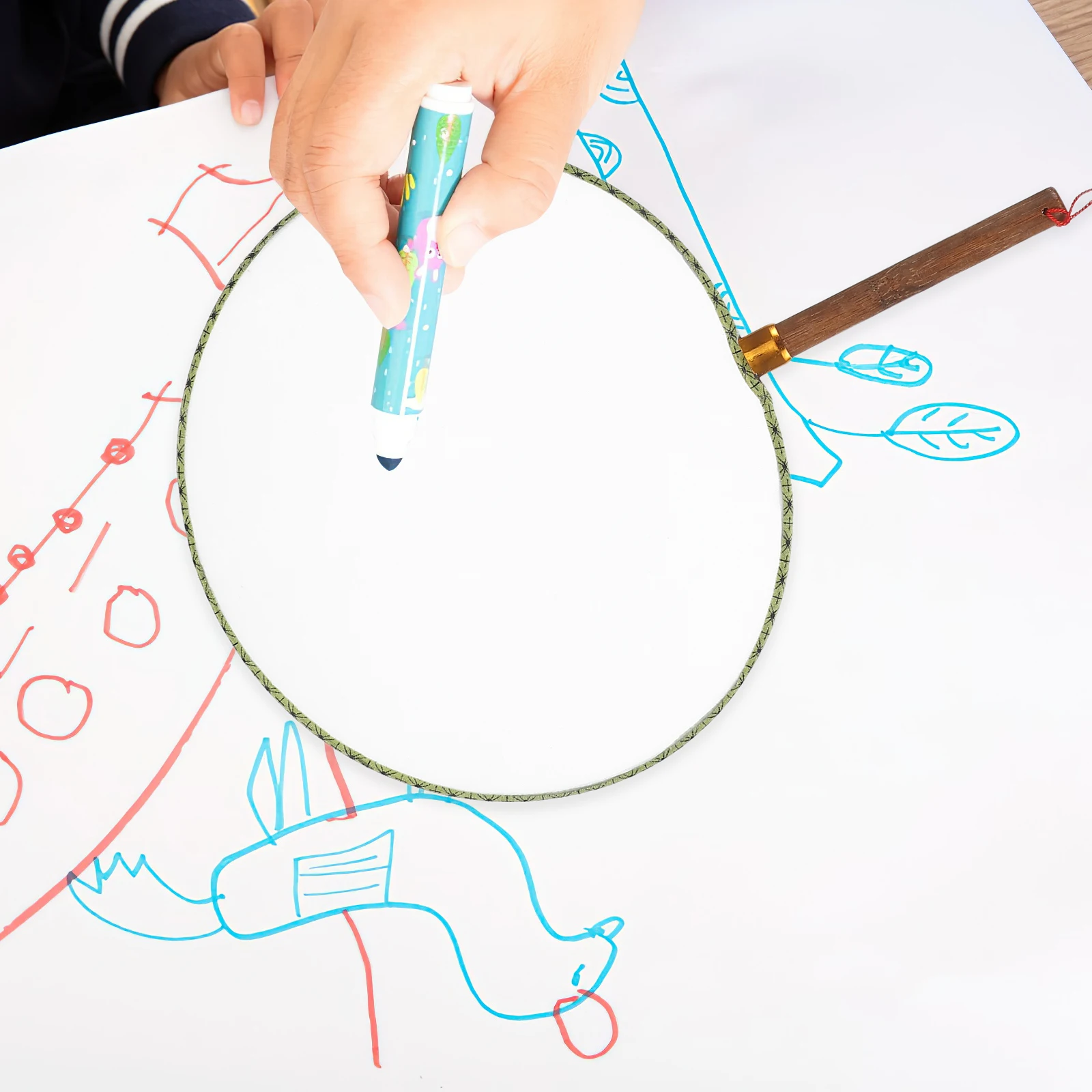 

2Pcs White Chinese Silk Cloth Fan DIY Hand Painting Blank Round Wooden Handle Art Wedding Dance Fabric Fan Prop