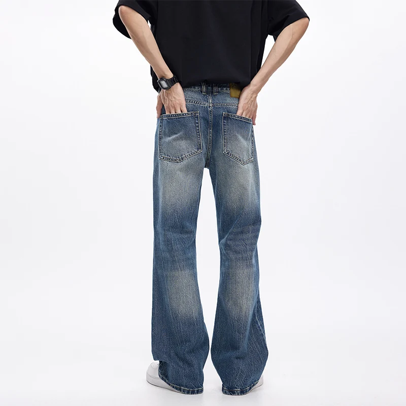 متوهج الجينز الرجال جرس أسفل السراويل الشارع الشهير Bootcut بنطلون شارع العليا ملابس رجالي كامل طول الجينز رعاة البقر 2025