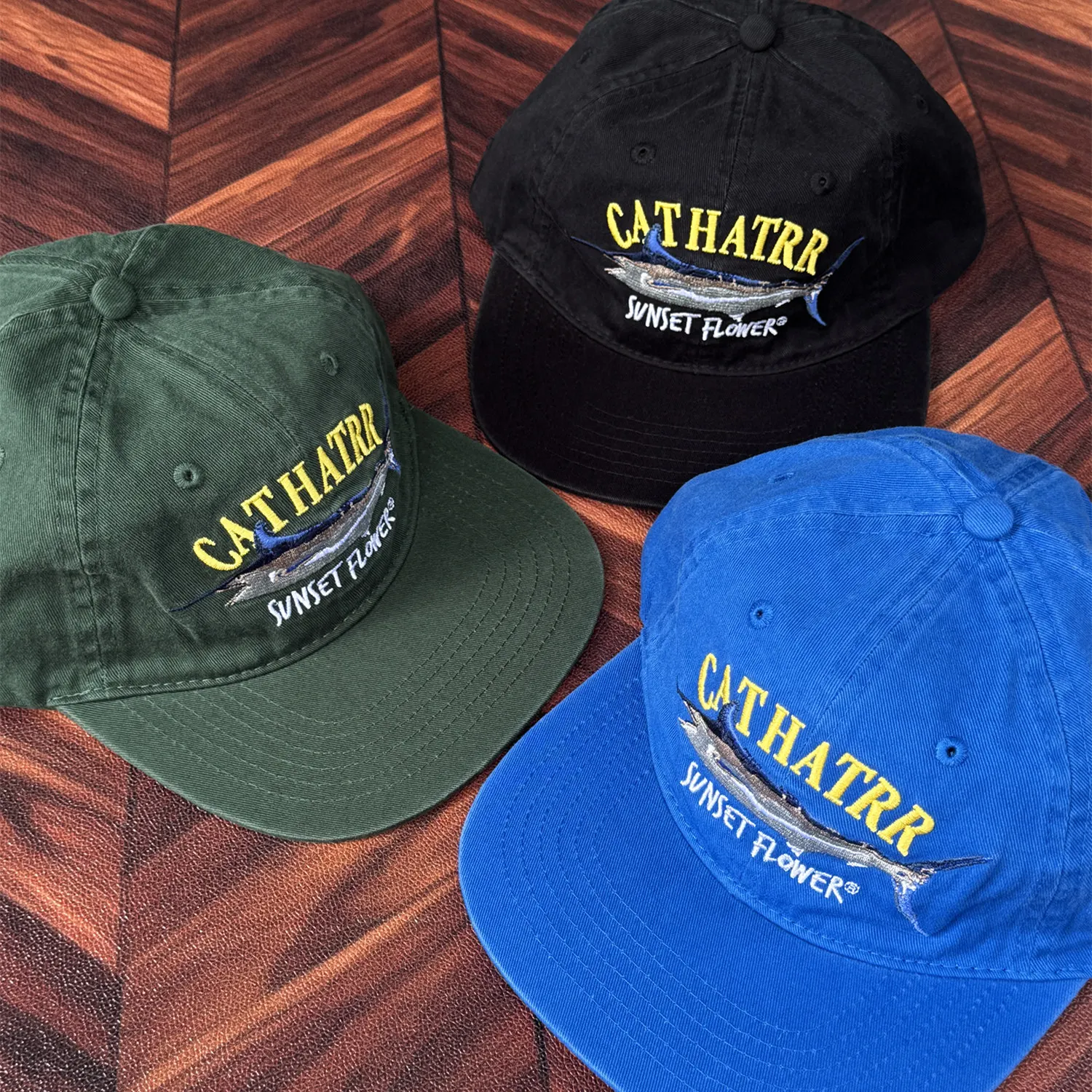 Yao Fashion New Vintage American Retro Sardine Tuna Embroidered Soft-top Flat-brimmed Casual Baseball Cap Sunshade Hat for Men