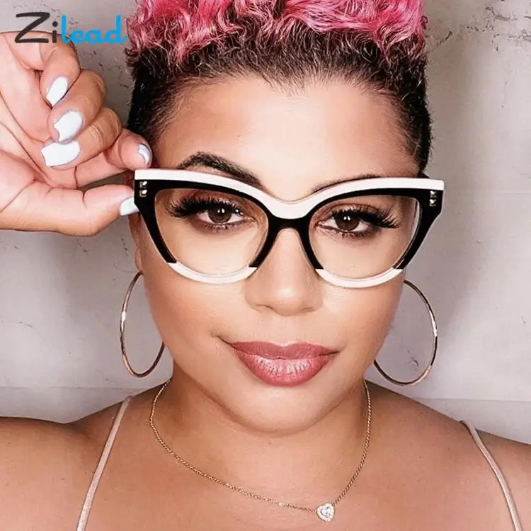 

Zilead Retro Anti Blue Light INS Cat Eye Glasses Women Ladies Fashion Rivets Cateye Frame Blue Light Eyeglasses Optical Eyewear