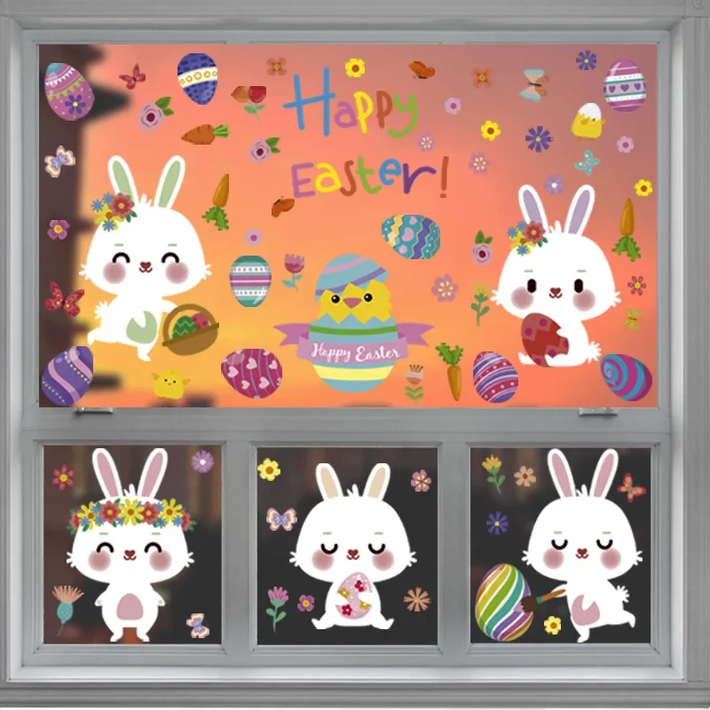 

Cartoon Easter Easter wall sticker, window glass static sticker, holiday seamless static window sticker