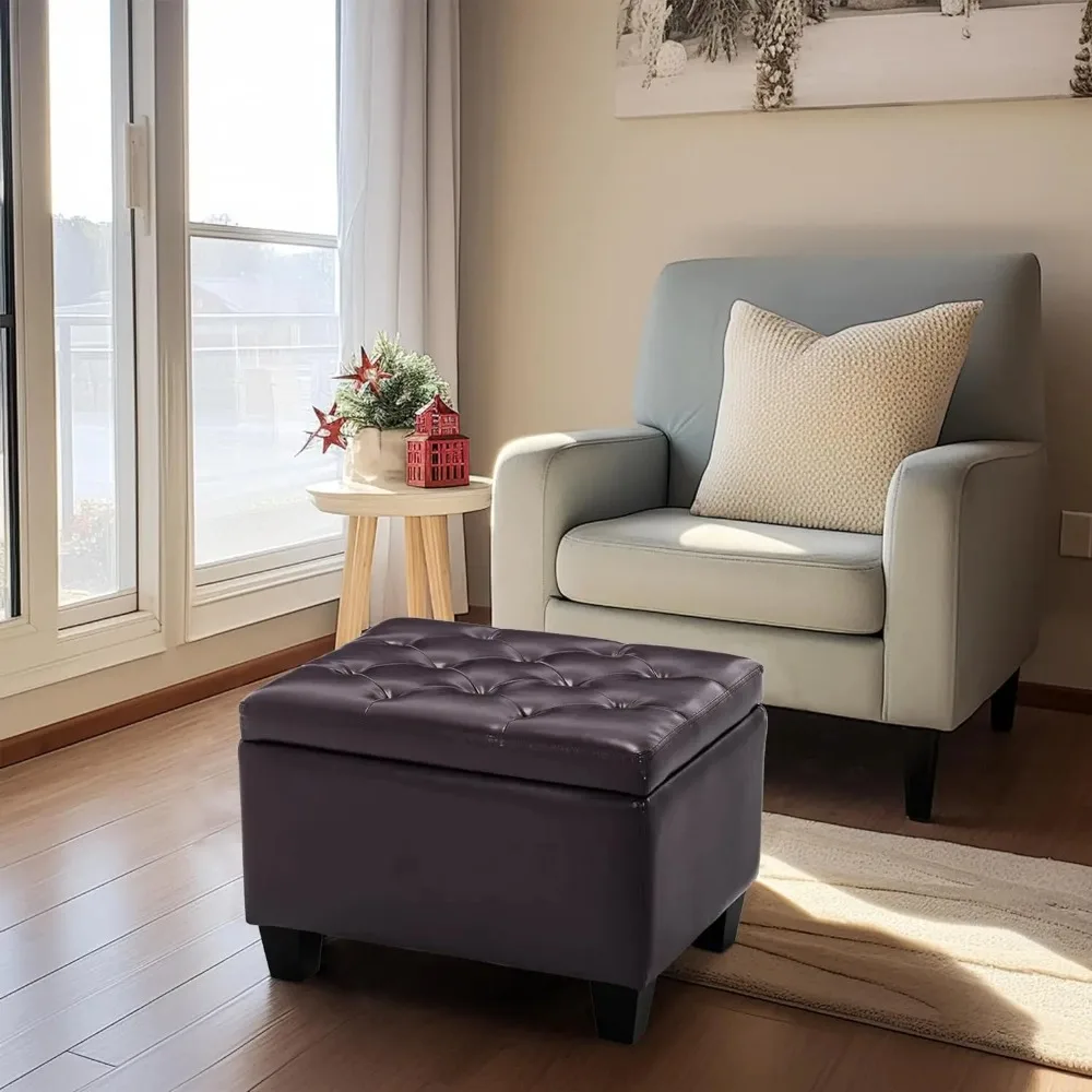 

Tufted Bedroom Storage Bench, Faux Leather Lift Top Upholstered Foam Padded Rectangular Footstool,Easy Assemble