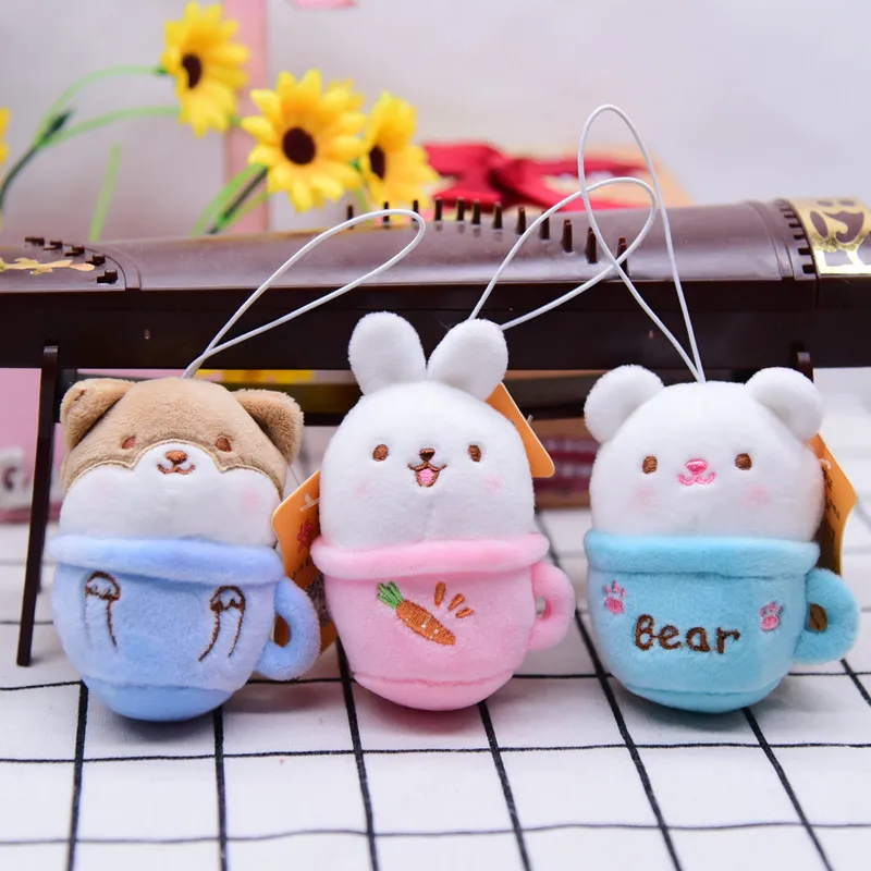 Boutique genuine mini teacup dog mobile phone lanyard plush pendant bag jewelry backpack hanging ornament grab machine doll