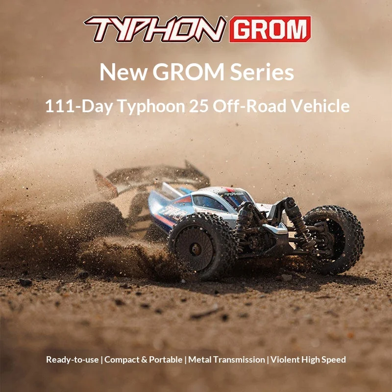 

Arrma Typhon Grom Ara2106 Rc 4Wd Off Road Buggy 1 18 2S Brushed Electric Rtr High Speed Metal Drivetrain Remote Control Car