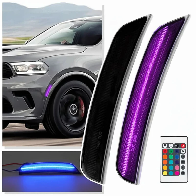 RGB Fender LED Front Side Marker Lights for Dodge Durango 2021-2025, For Dodge S.RT RGBW Flow Series LED Badge Emblem Logo
