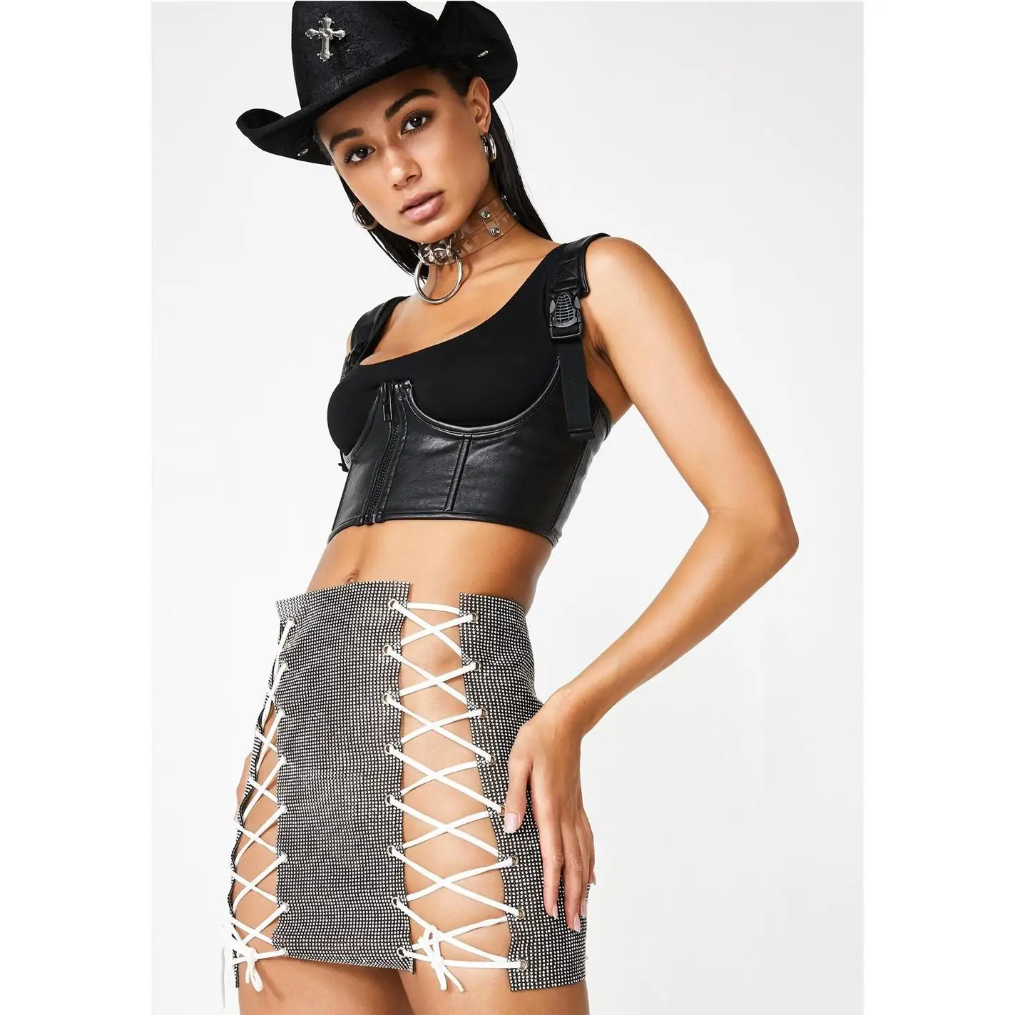 

Sexy Metal Me f Skirt with Belt Nightclub Performance Costume ort Wrap around Skirt Polyester Material Bodycon Sle