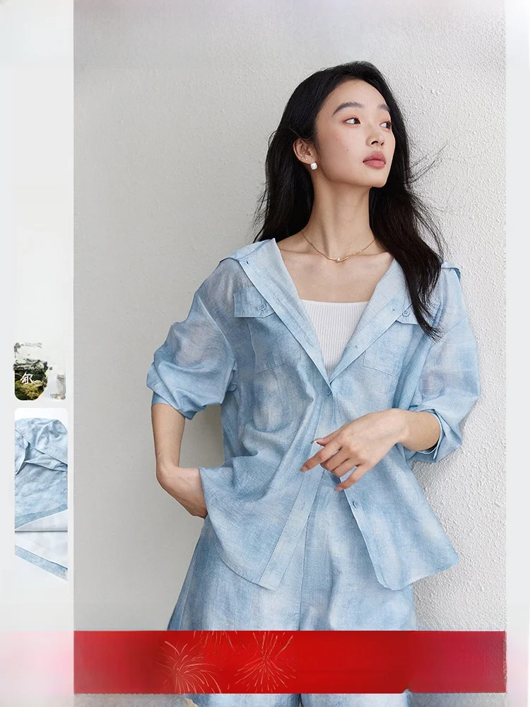 

Women's Lenzing Sun Protection Set with Hooded irt And orts Two-Piece Suit Long Sve Button-Up Faionable Autumn Colle...