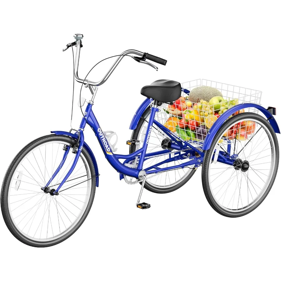 

Adult Tricycle with Large Basket 24/26 Inch Stable 3-Wheel Cruise Bicycle for Shopping Beach and City Riding Ideal for Men Wome
