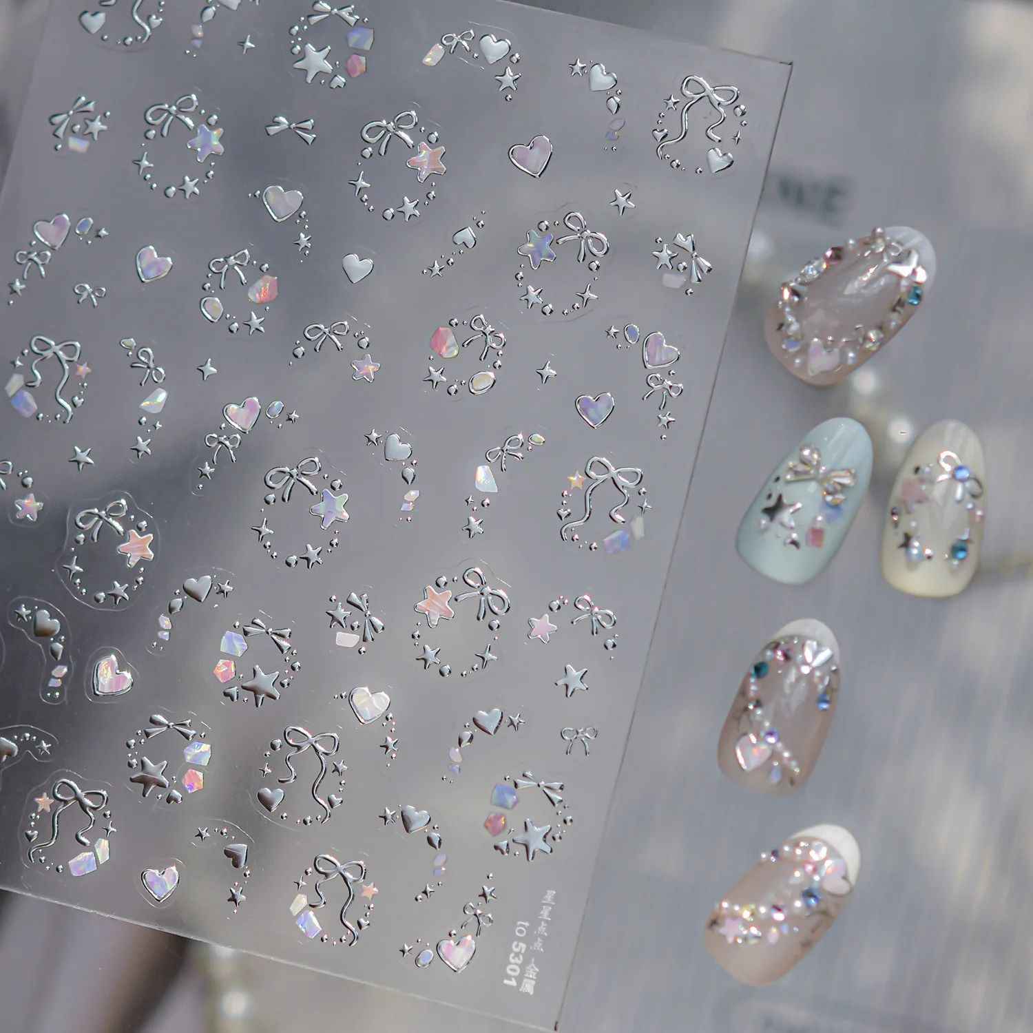 夢のような星の光で飾られた蝶結びのラブハートネイルステッカー高品質文学と芸術デザインアートデコレーション T-5317