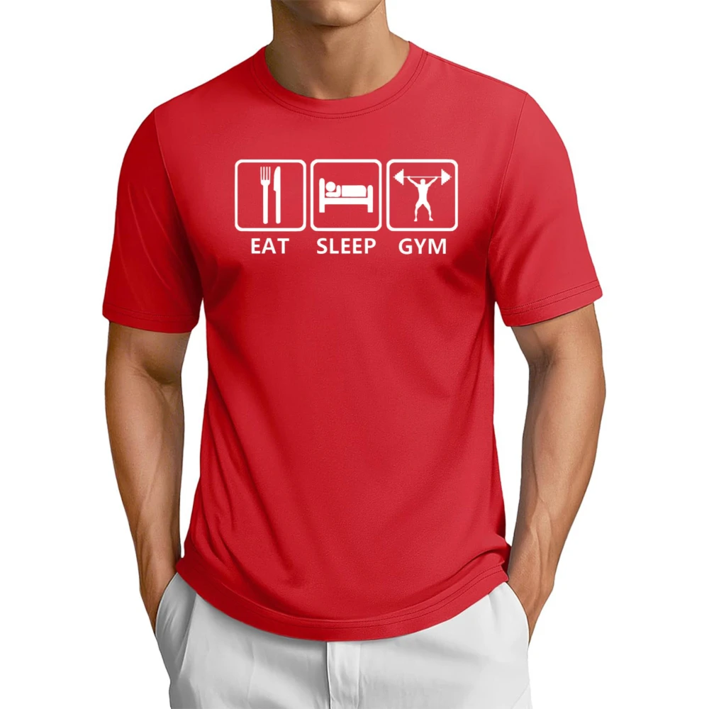 Eat Sleep Gym T Shirt Funny Workout Bodybuilding Fitness Squat Bench Weights TShirt Casual Fashion Loose Cotton Man Women Tees