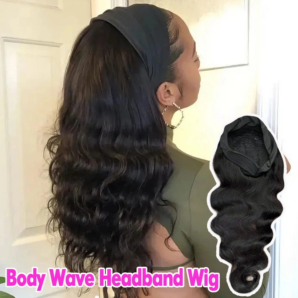 

Body Wave Headband Wig Human Hair Wigs Brazilian Full Machine Made Wigs No Glue No Sew In Scarf Wig Water Wave Headband Human Hair Wigs