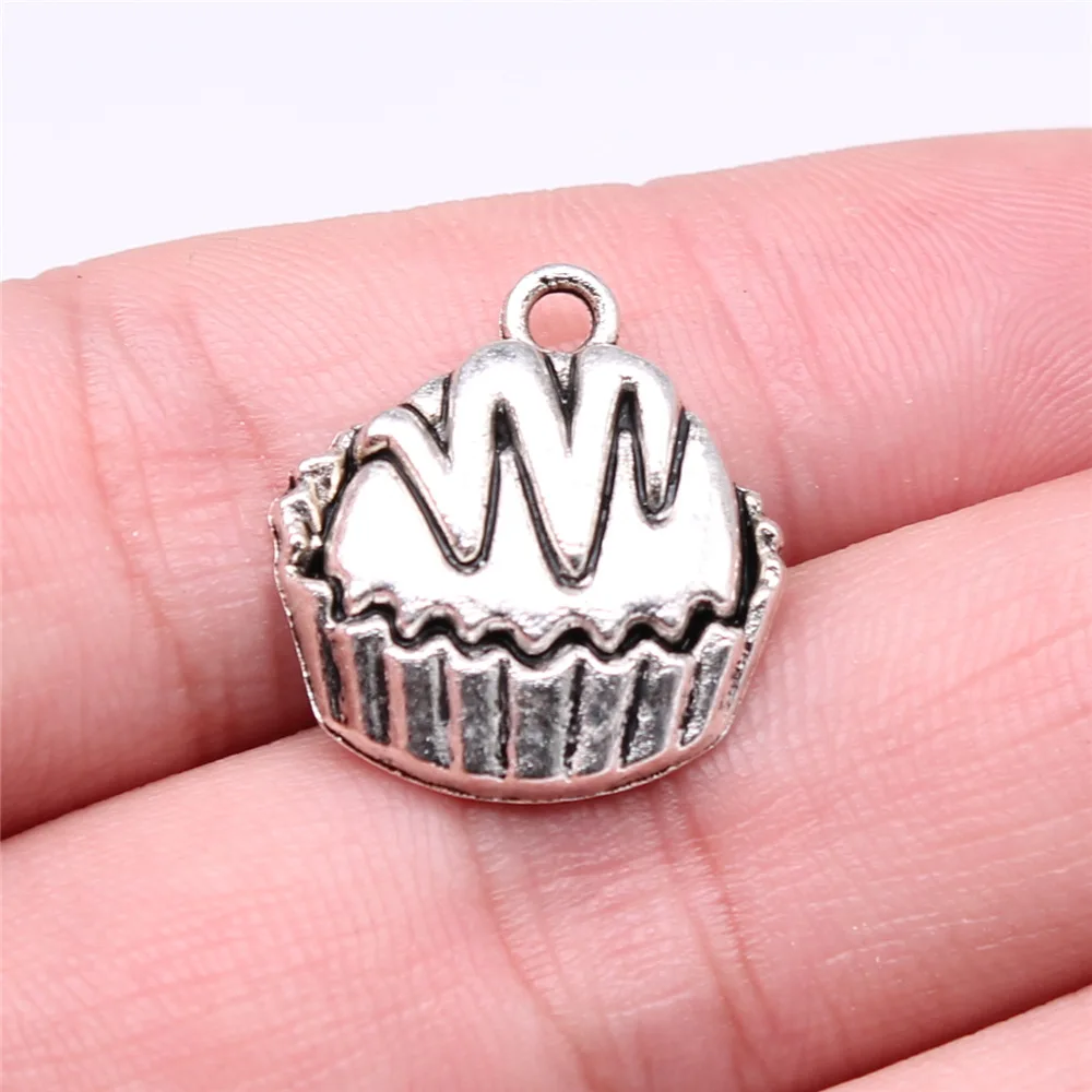 WYSIWYG 10pcs 20x19mm Antique Silver Color Cupcakes Charms Pendant For DIY Jewelry Making Handmade Jewelry Craft Findings