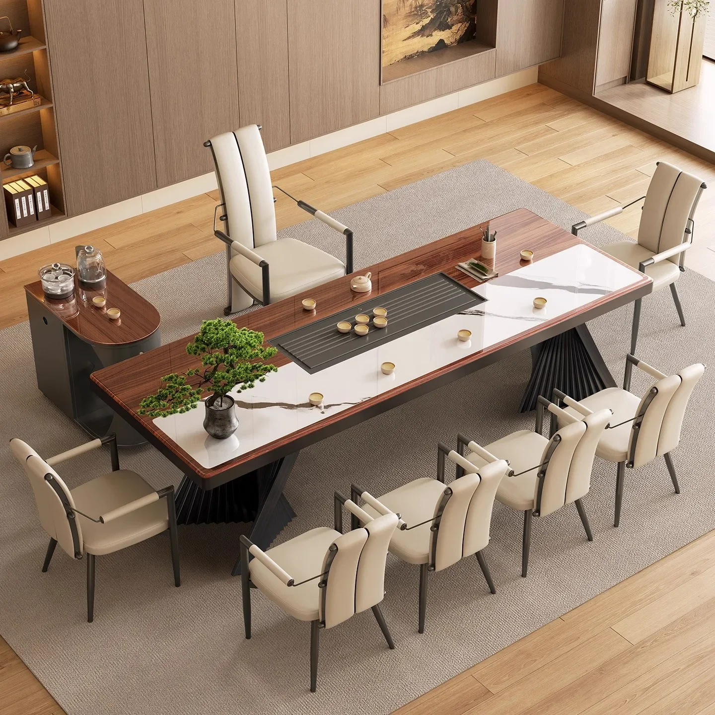 Luxury stone rock slab tea table and chair combination modern high-grade microcrystalline stone new Chinese style boiling
