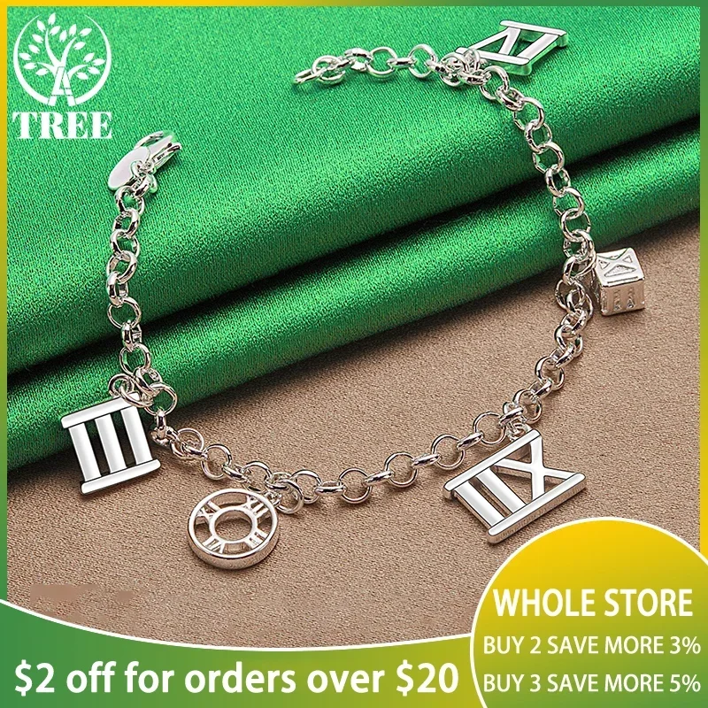 

Charm 925 Sterling Silver High Quality Roman Numerals Chain Bracelets Women's Wedding Party Fashion Jewelry Gifts Accessories