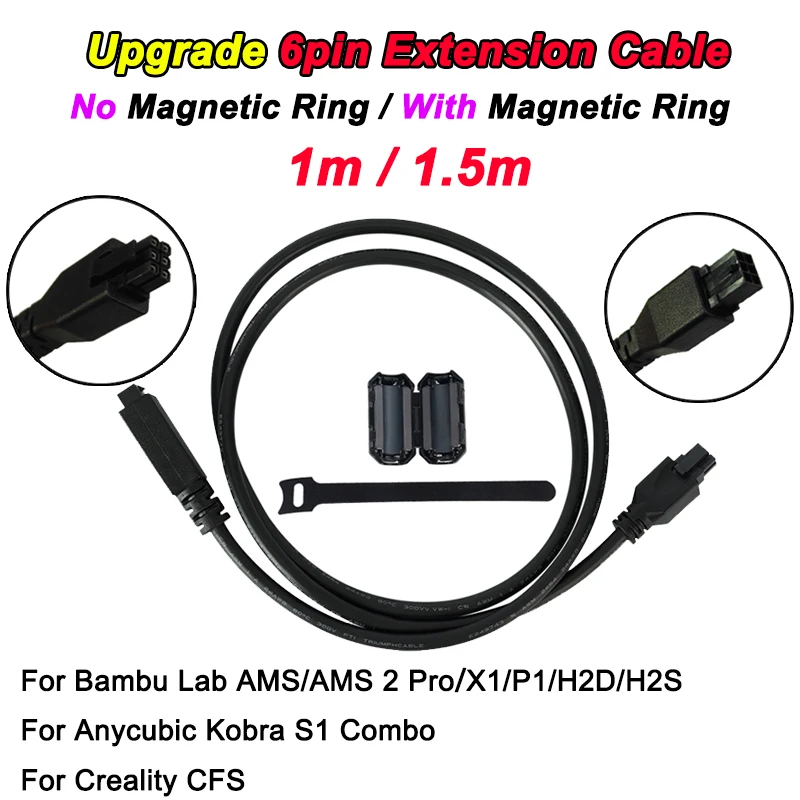 

Фактический удлинительный кабель для лаборатории Bambu AMS/AMS 2 Pro/AMS HT 1M 6-контактный шинный кабель для серии X1/P1/H2D/Creality CFS/Anycubic Kobra S1