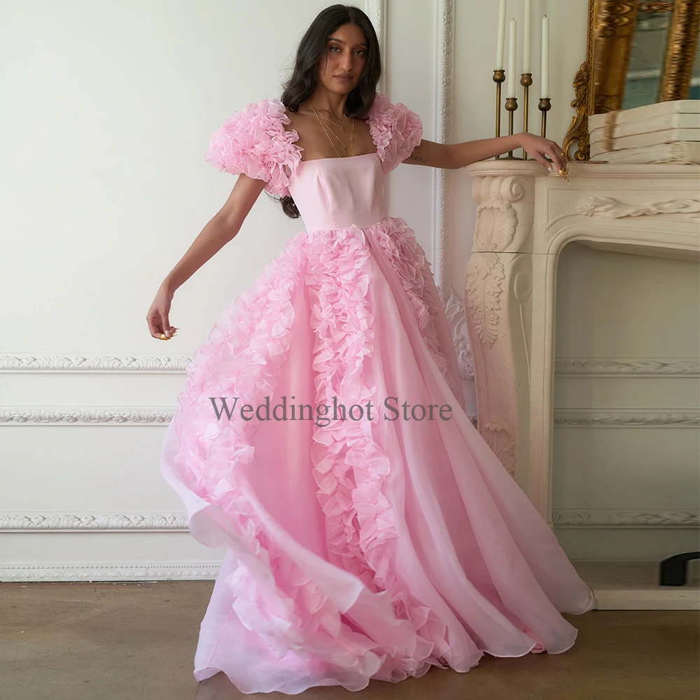 Sweettie – robe de bal de forme trapèze, tenue de soirée formelle, Vintage, manches bouffantes, rose, col carré, à volants, dos nu, 2022