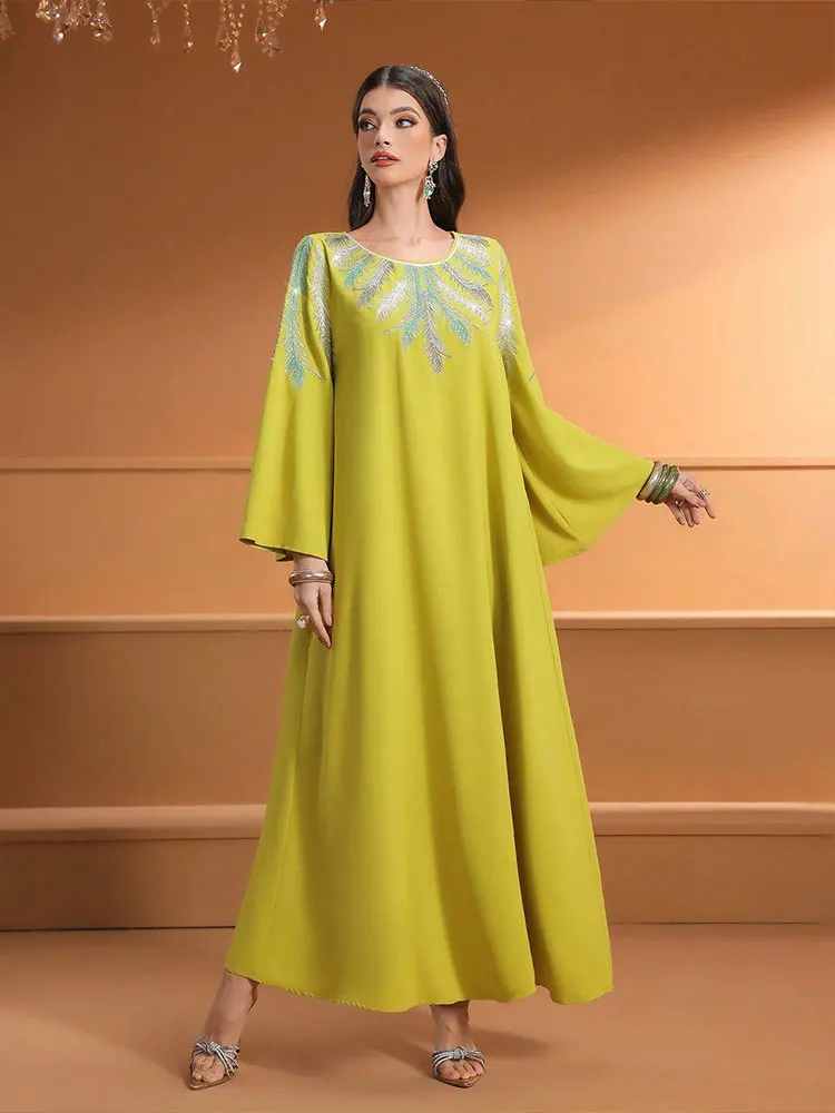 Middle East Abayas for Women Embroidery Diamonds Muslim Dress Dubai Abayo Eid Ramadan Kaftan Turkey Caftan Marocain Femme Robe