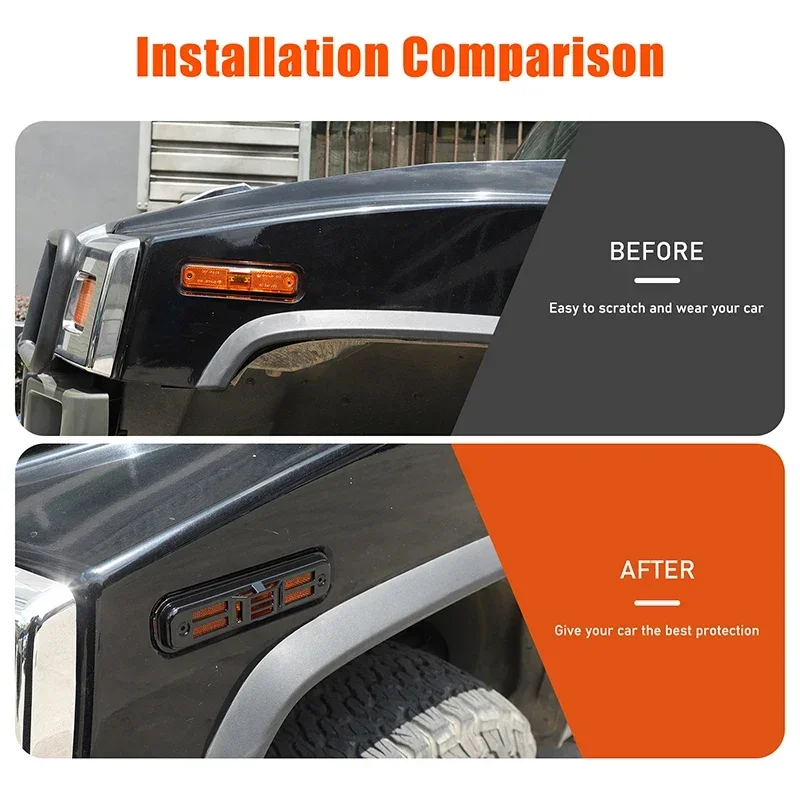 

ABS Black For Hummer H2 2003-2009 Car side turn signal light protective mesh cover decoration sticker car protection accessories
