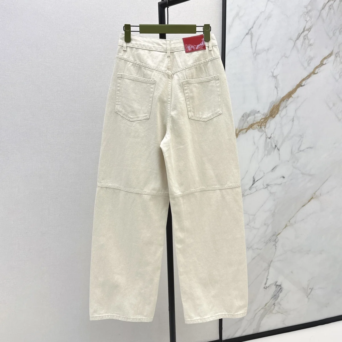 High Quality Women High Waist Wide Leg Jeans Off‑White Denim Pants Seam Detail Loose Long Trousers lyt2660524