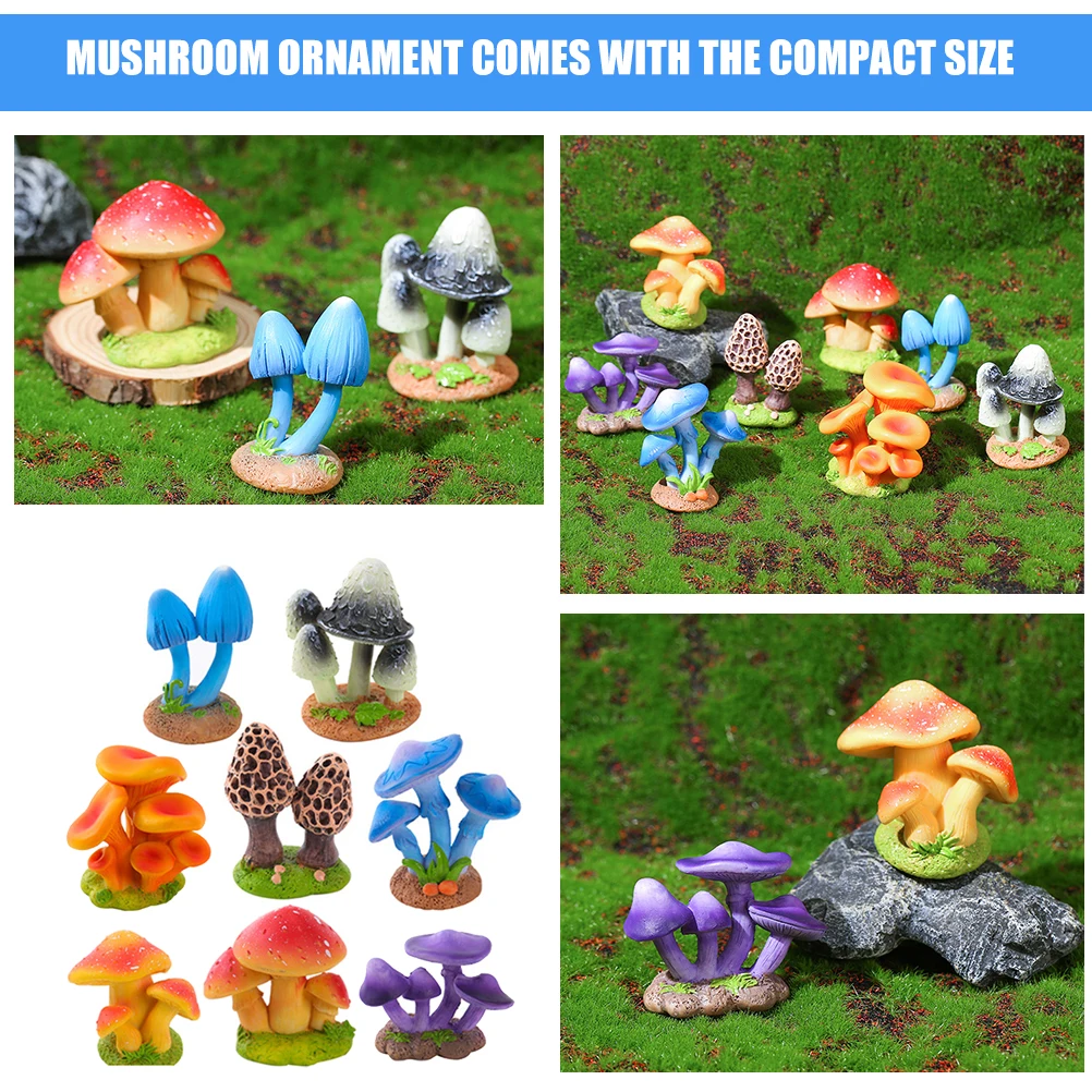 

8Pcs Resin Small Mushrooms Delicate Details Fine Workmanship Miniature Garden Decor Lifelike Adornment Mushroom Decor