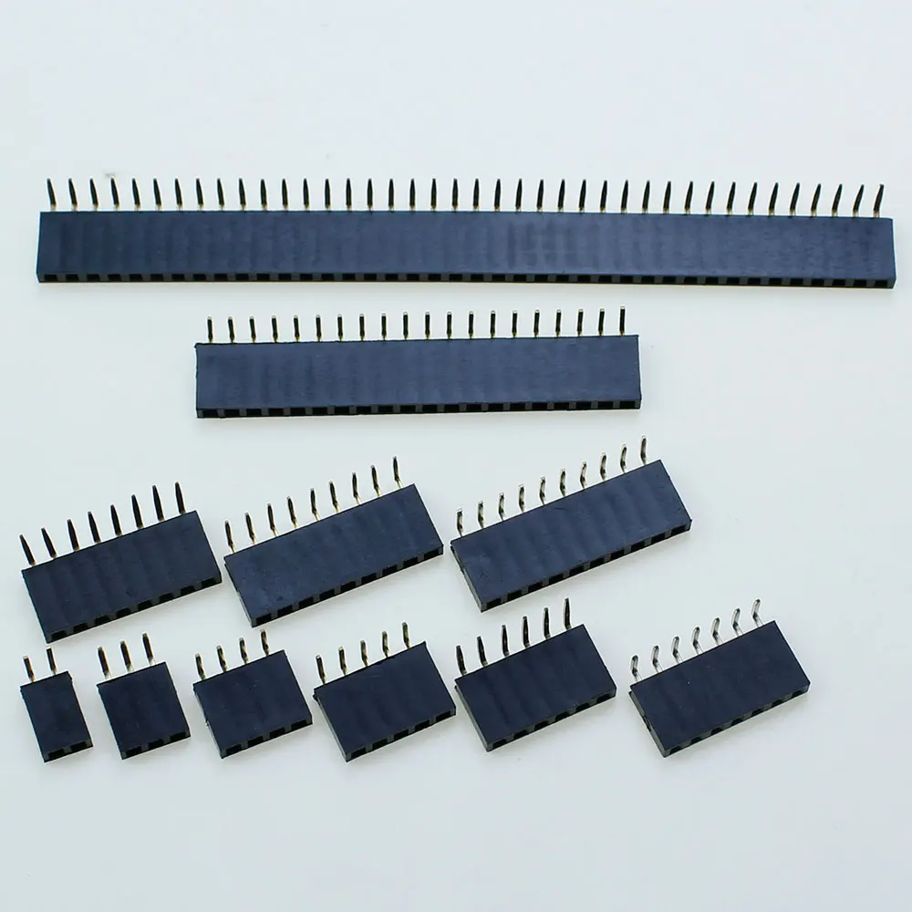 10PCS 1X/2/3/4/5/6/8/10/40 PIN เดี่ยวแถวมุมขวาหญิง PIN Header 2.54MM PITCH Strip Connector ซ็อกเก็ต 3 p/4 p/6 p/8 p/20 p/40 p