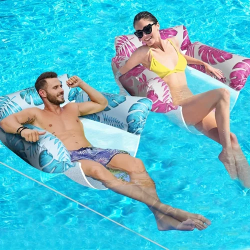 Imagen 1 del producto Hamaca flotante inflable para piscina, silla de cama flotante de agua de PVC multifuncional, diseño desmontable de tres filas en vacaciones en la playa