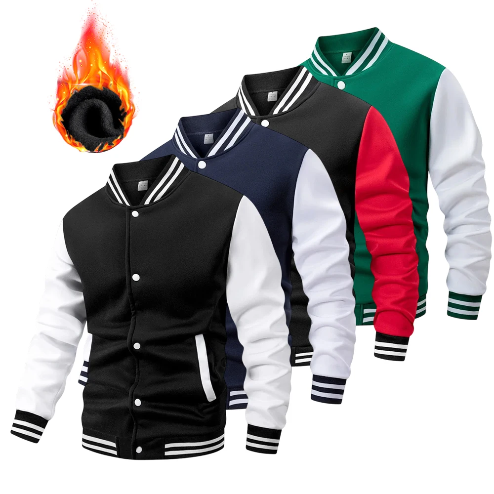 Men's Classic Varsity Baseball Jacket Black & White Color Block Button-Front Coat Casual Outerwear for Male Fashion Retro Jacket