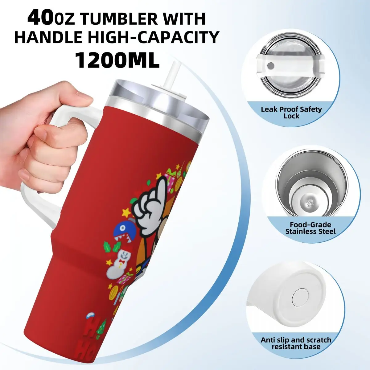 Gobelet en acier inoxydable Super Mario, tasse à café de Noël, tasses froides et chaudes portables, tasse de conduite, bouteille d'eau personnalisée