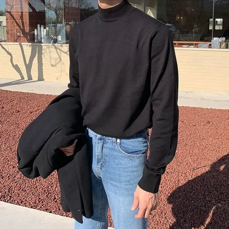 LIBIELIY Autunno Inverno Mezza Maglione A Collo Alto da Uomo a maniche lunghe Coreano Tinta Unita Maglia Maglione Biancheria Intima Camicia Che Basa Casu