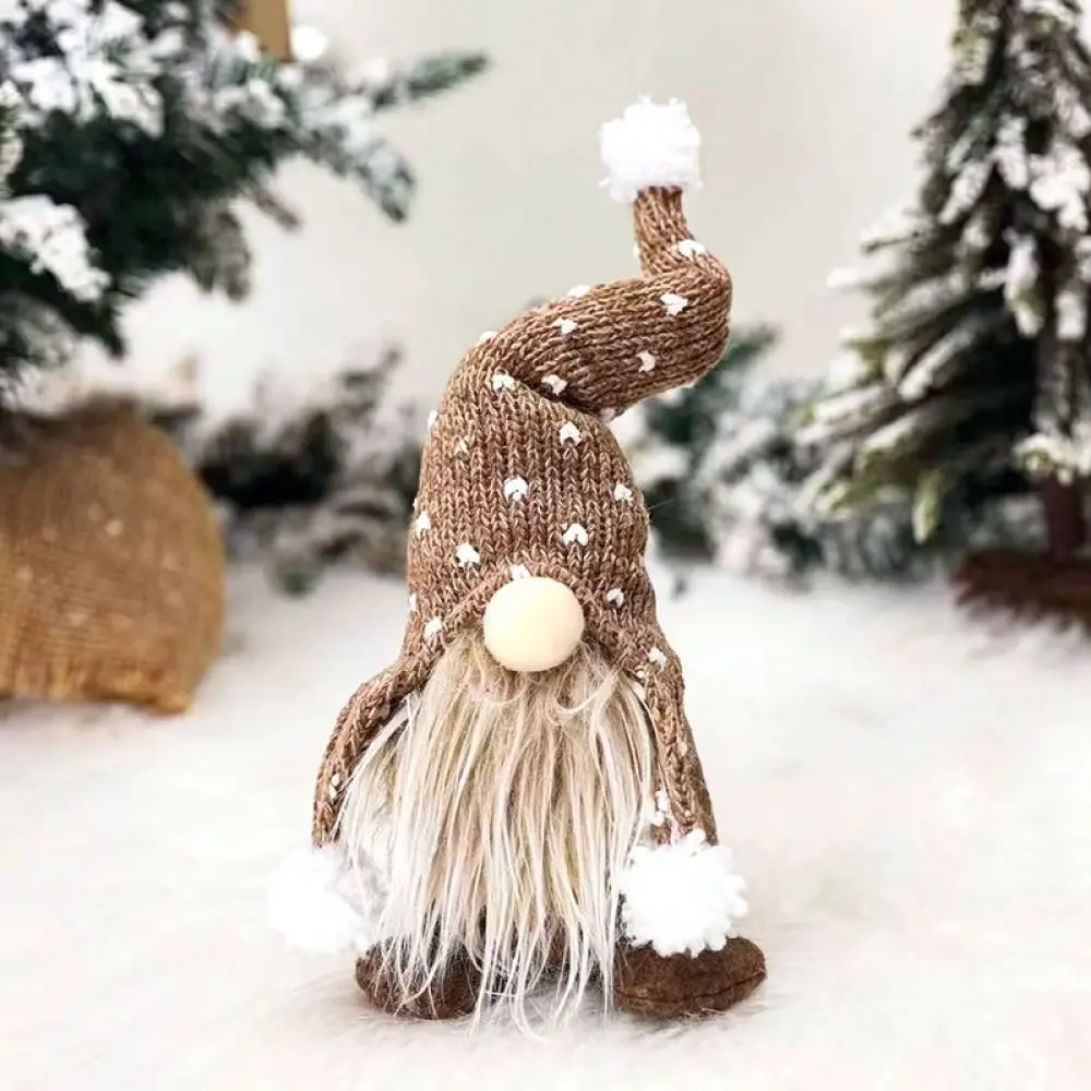 Christmas Decorative Gnome Doll Knitted Hat Sitting Figurine Holiday Festive Home Tabletop Ornament Party Gift Items