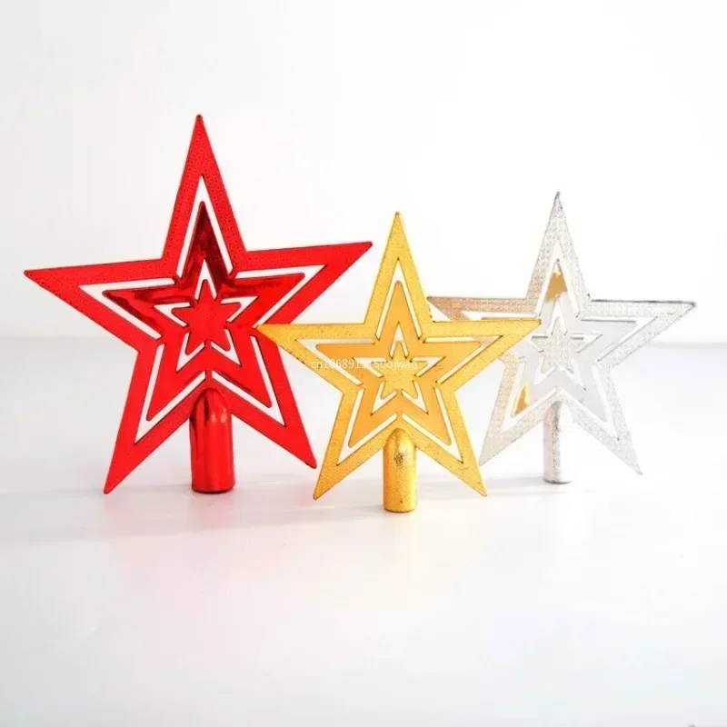 1 Piece Set of Christmas Tree Electroplating Tree Top Star Decoration Gold and Silver Five-star Hanging Decoration