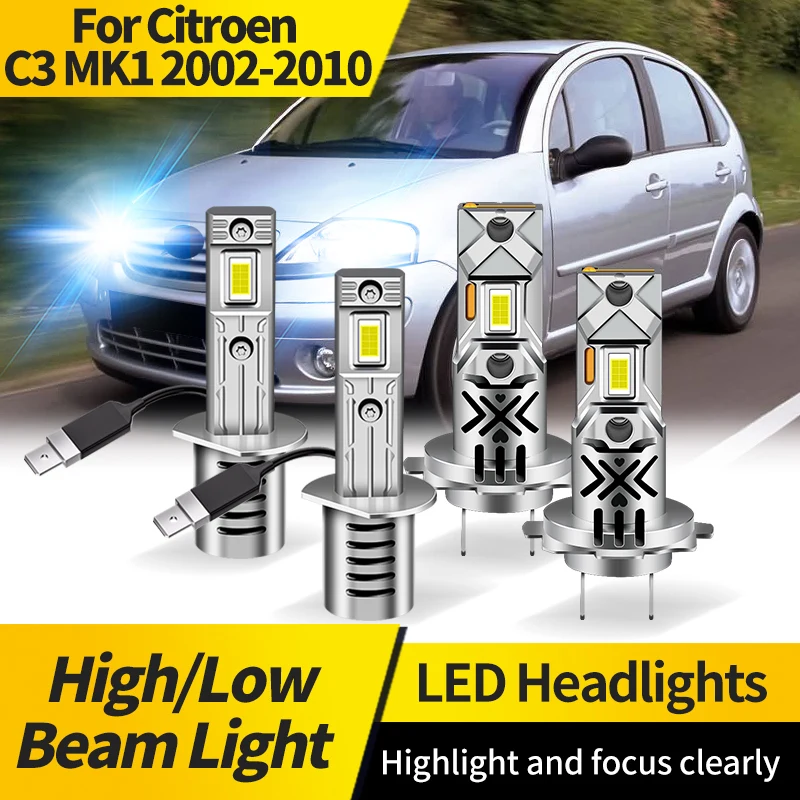 

2PCS For Citroen C3 MK1 2002 2003 2004-2010 H7 Auto LED Headlight Lamp Bulbs H1 High Low Beam Driving Light for Cars 20000LM