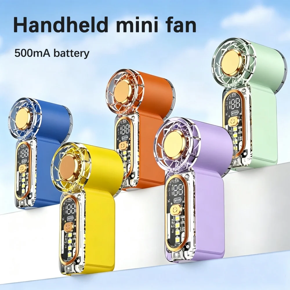 Ventilador Mini Colorido Tipo-C Recarregável Portátil para Uso Externo Ventiladores de Mão para Casa e Escritório Ventilador Ultra Pequeno com LED